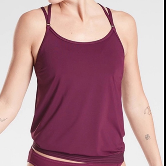 Athleta Cross Back Blousy Swim Tankini Plum Size 32D/DD Small - Picture 2 of 12